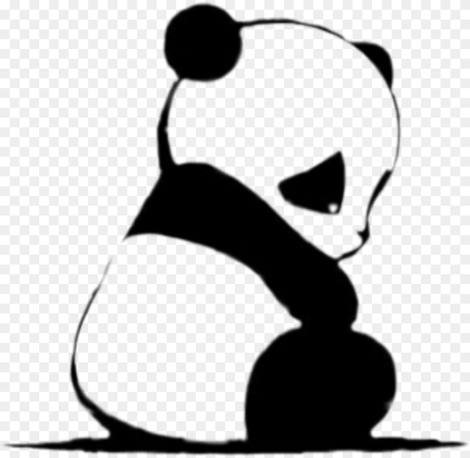 Panda Bear Aesthetic Cute Black And White Panda, Stencil, Silhouette, Baby, Person Free Transparent Png