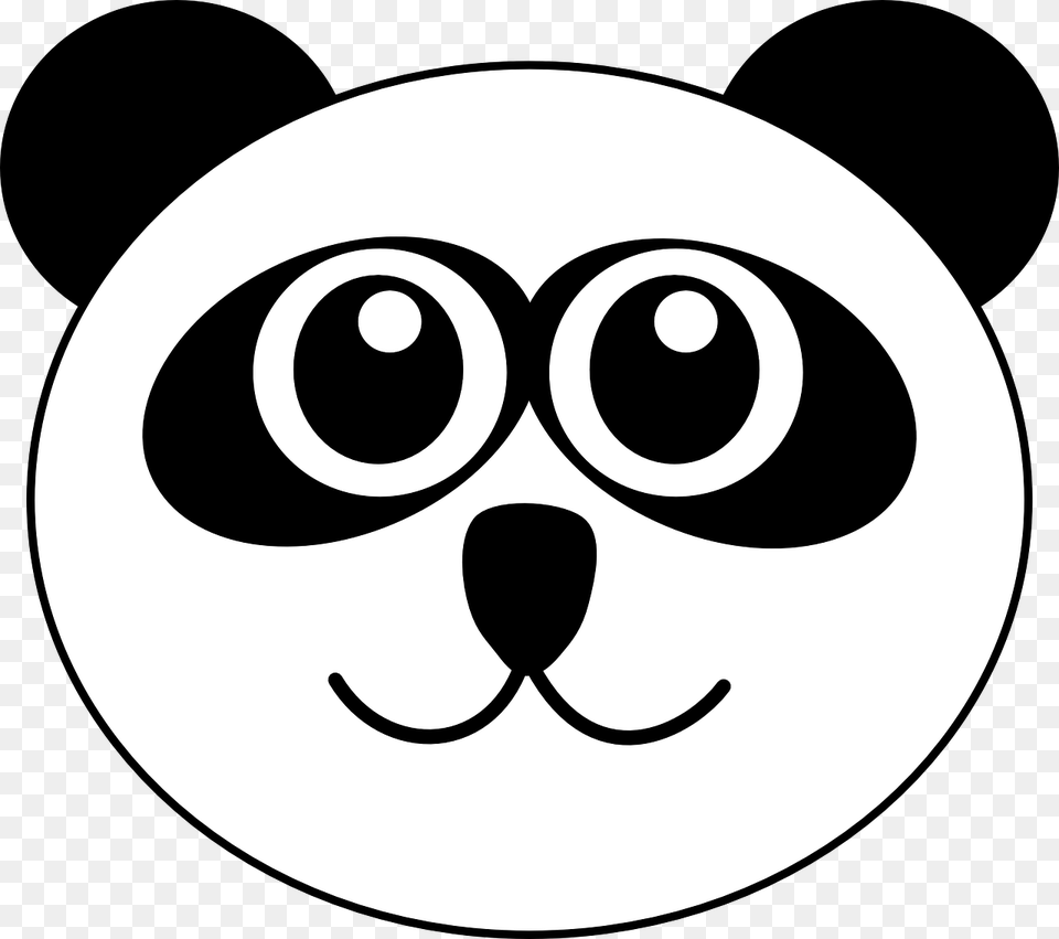 Panda Bear Animal Cute Cartoon Face Head Smile Panda Face Clipart Black And White, Stencil, Disk, Logo, Symbol Png