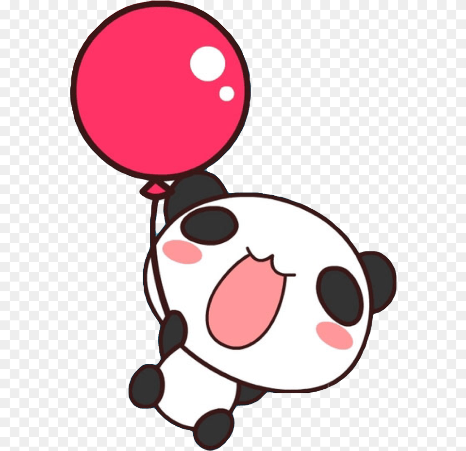 Panda Black White Kawaii Cute Red Balloon Bear Kawaii Panda Clipart Black And White Png Image