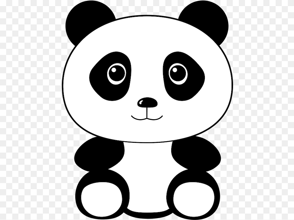 Panda Cute Animals Image On Pixabay Panda Cartoon Black And White, Stencil Free Png Download