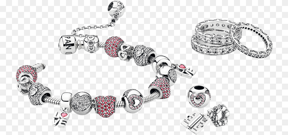 Pandora Love Charm Bracelet Pandora Valentines Day Bracelet, Accessories, Jewelry, Diamond, Gemstone Png Image