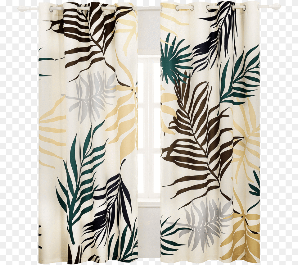 Panel Set Beige Yellow Leaf Printing Curtain For Leaf Print Curtains, Shower Curtain, Home Decor Png Image