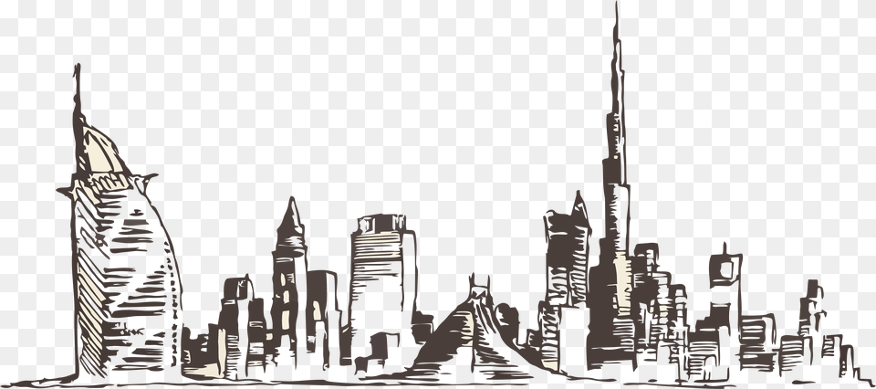 Panorama Drawing City Dubai Dubai, Architecture, Building, Metropolis, Spire Free Transparent Png