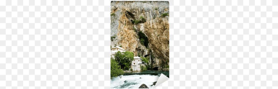 Panorama Of The Buna River With Mini Waterfall In Blagaj Buna River, Cliff, Nature, Outdoors, Scenery Png Image