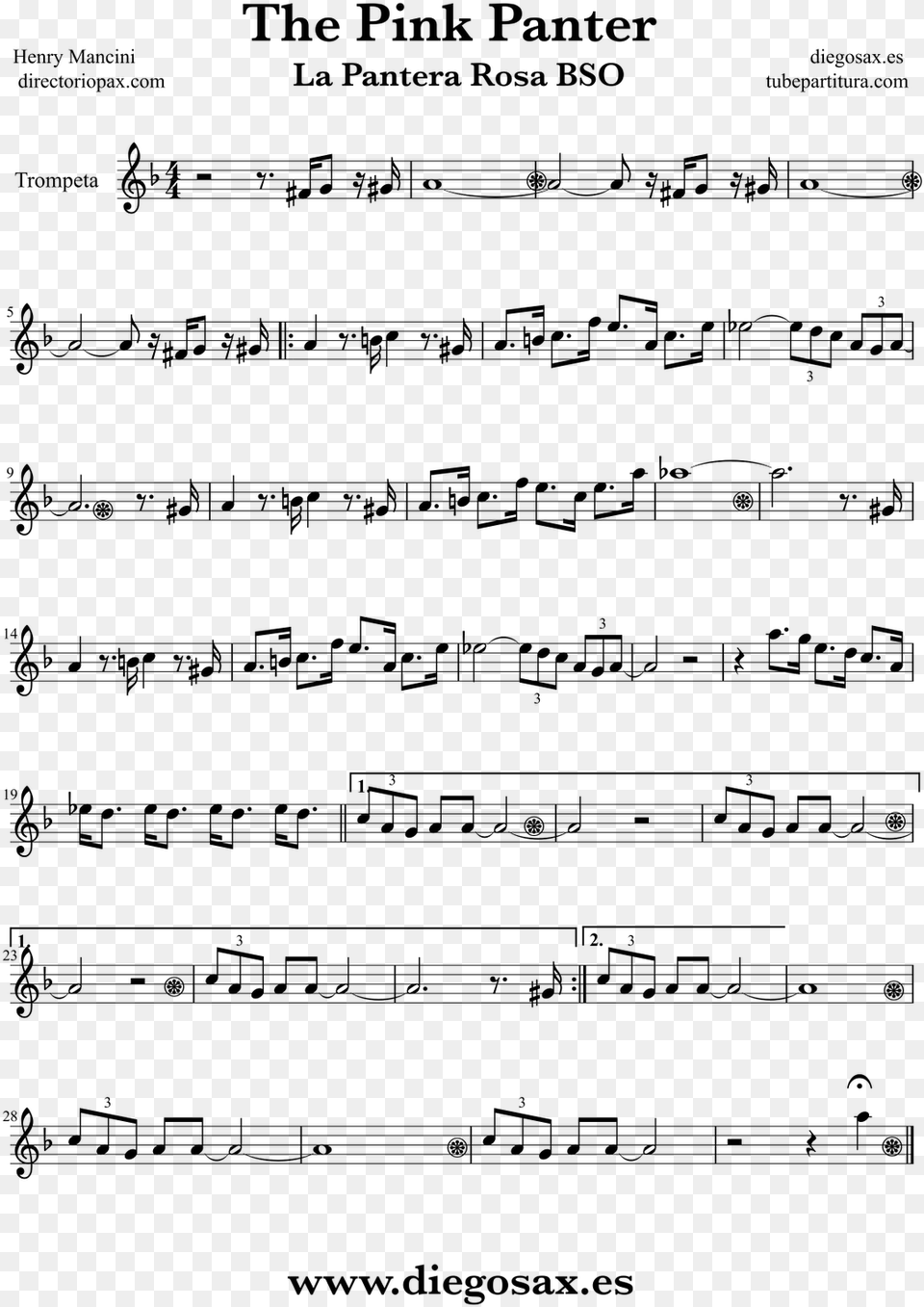 Pantera Rosa Partitura Saxo Alto, Gray Free Png