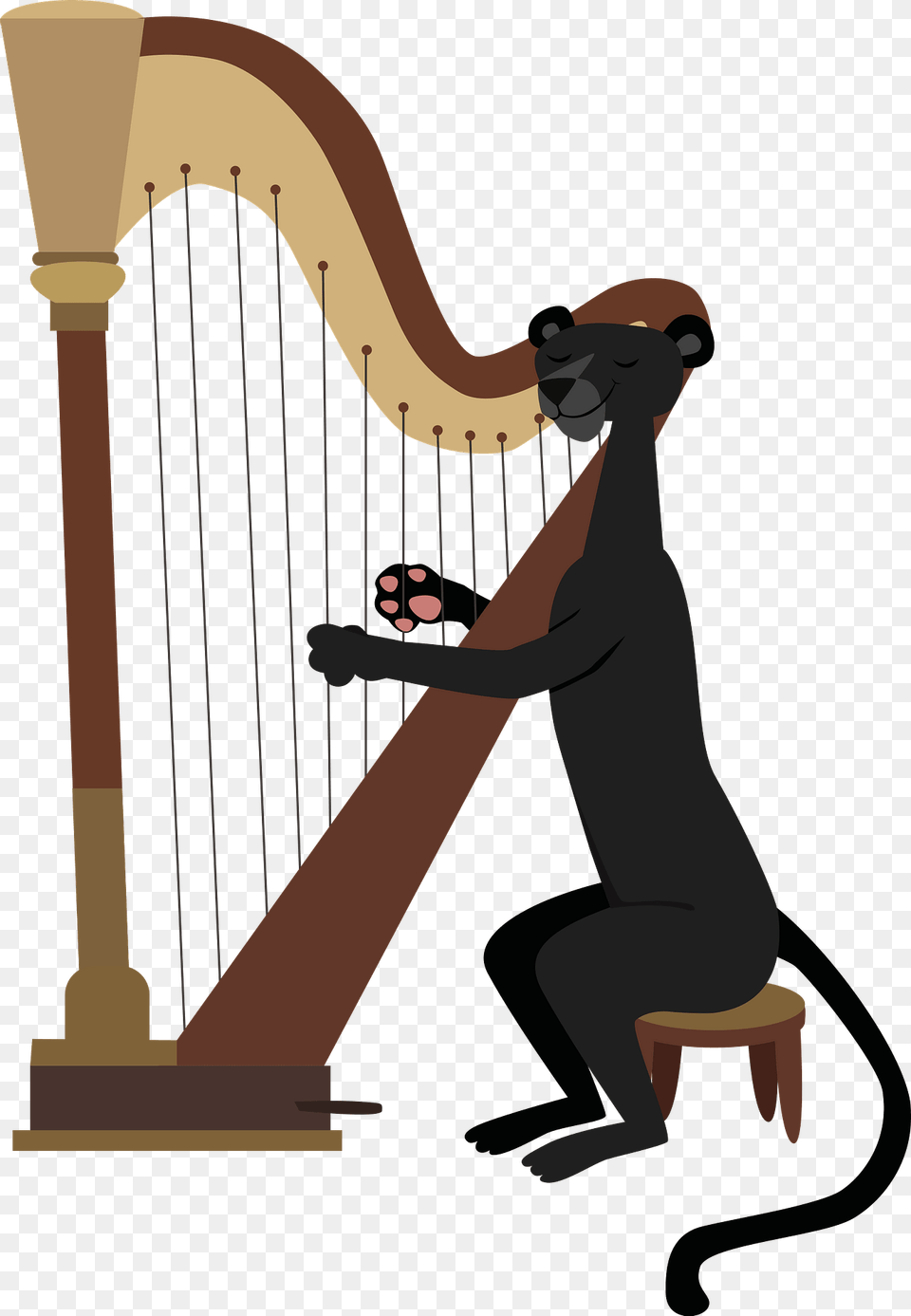 Panther Playing Harp Clipart, Musical Instrument, Animal, Kangaroo, Mammal Free Png