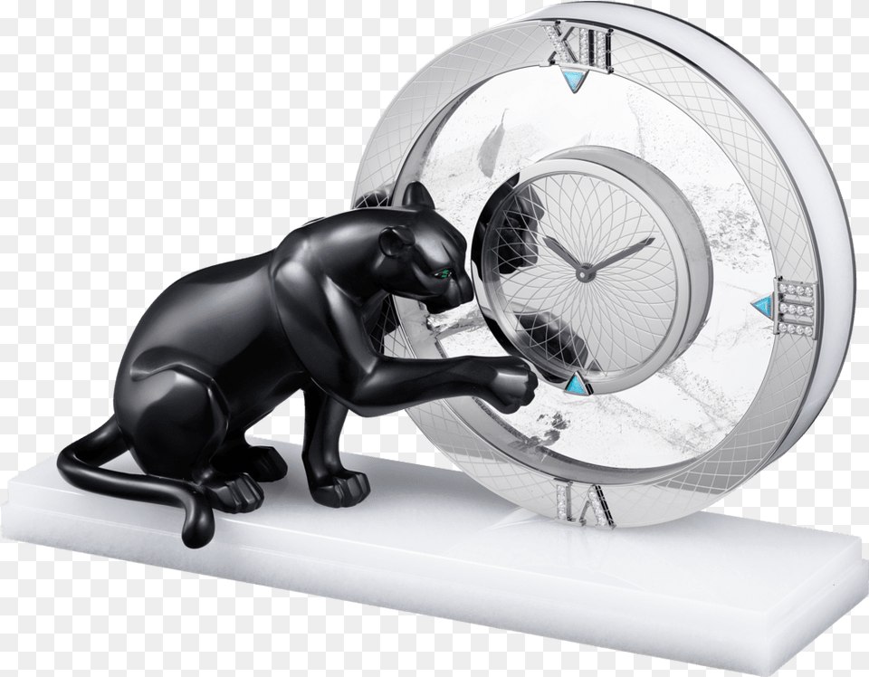 Panthre De Cartier Desk Clock White Gold Cartier Panther Onyx Black, Machine, Wheel, Analog Clock, Adult Free Png