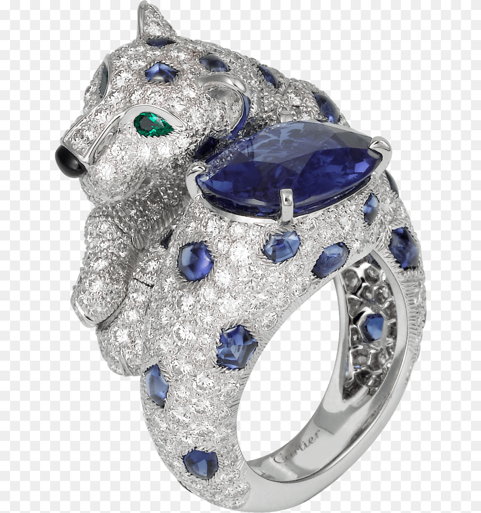 Panthre De Cartier High Jewellery Ringplatinum Sapphires Panthere By Cartier Ring Emerald, Accessories, Gemstone, Jewelry, Sapphire Png Image