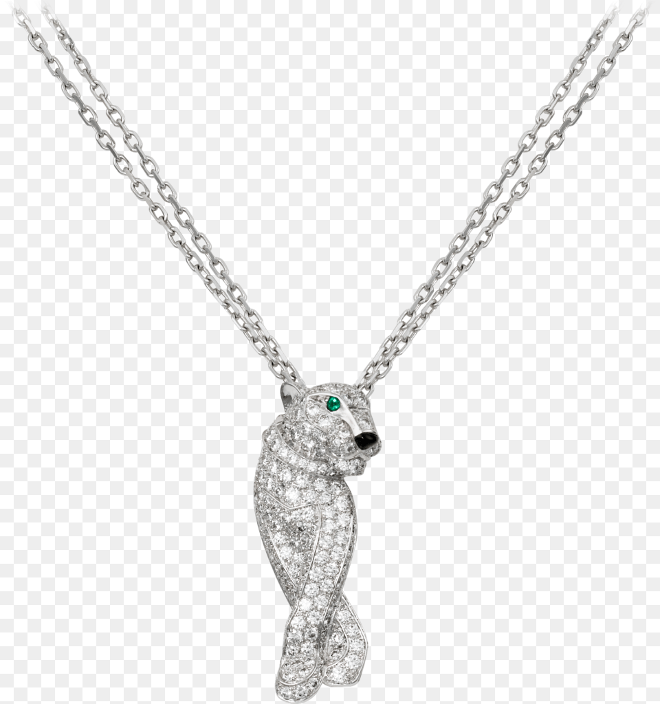 Panthre De Cartier Necklacewhite Gold Diamonds Emeralds Panthere De Cartier Pendant, Accessories, Jewelry, Necklace, Diamond Free Png Download