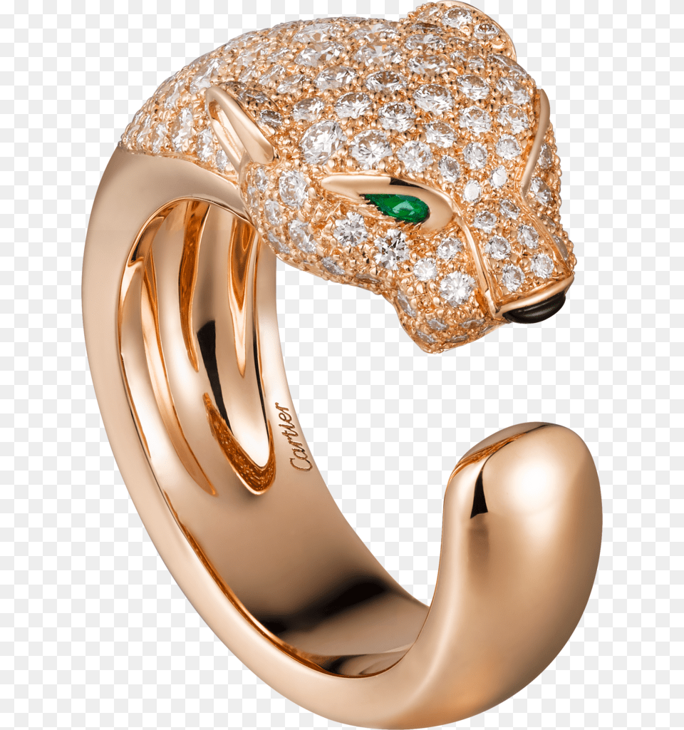 Panthre De Cartier Ringpink Gold Diamonds Emeralds Cartier Panther Ring Rose Gold, Accessories, Jewelry, Diamond, Gemstone Free Png Download