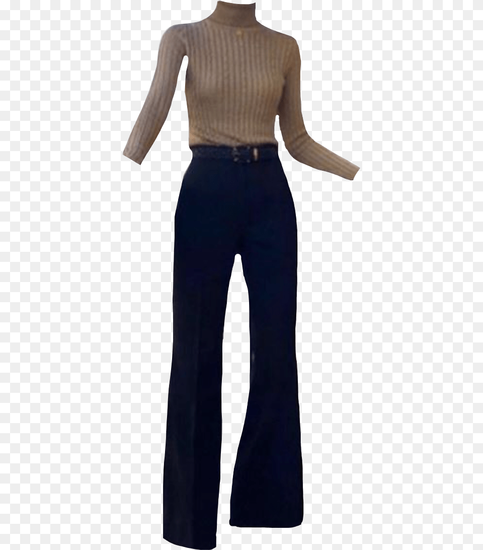 Pants Jeans Trousers Beige Top Turtleneck Outfit Pocket, Clothing, Adult, Person, Woman Png Image