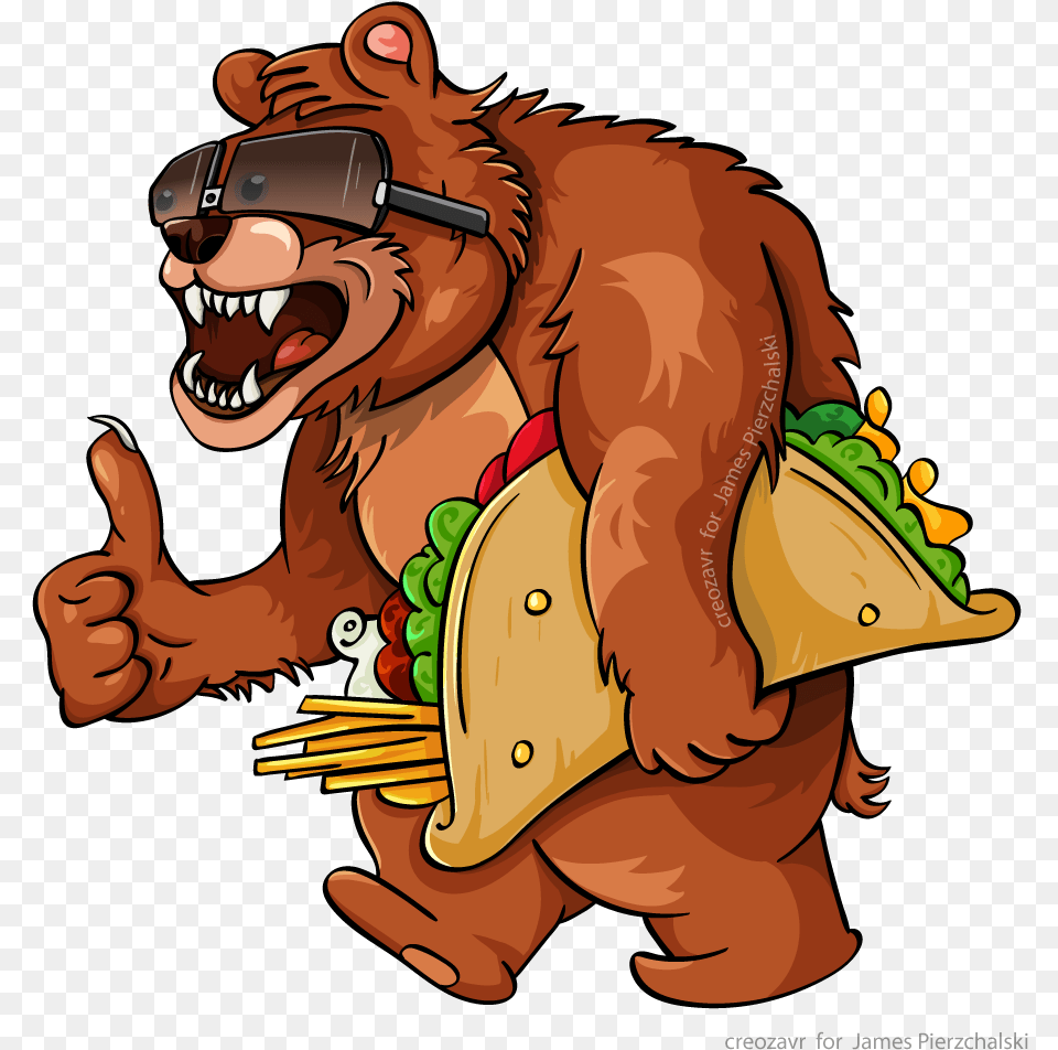 Papa Bear With Taco Cartoon, Adult, Male, Man, Person Png Image