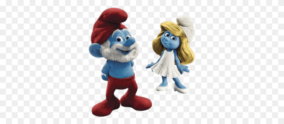 Papa Smurf And Smurfette, Person, Plush, Toy Png Image