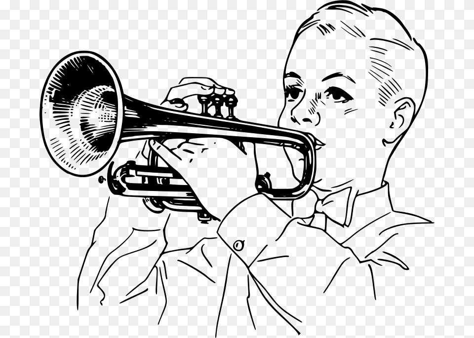 Papapishu Boy Playing Cornet, Gray Png Image