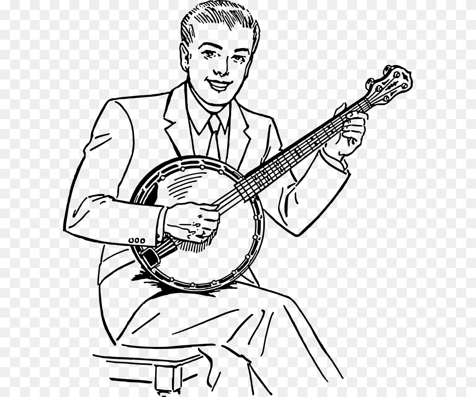 Papapishu Man Playing Banjo, Gray Free Png Download