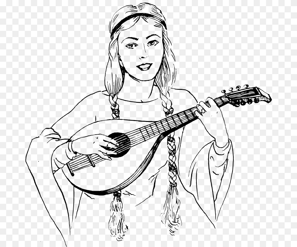 Papapishu Woman Playing Lute, Gray Free Png Download