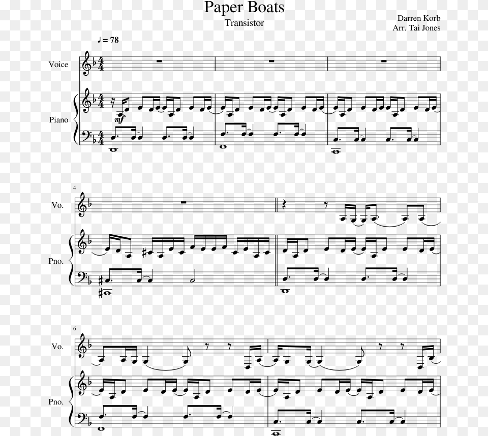Paper Boats Sheet Music Composed By Darren Korb Arr Max Richter Sleep Score, Gray Free Transparent Png