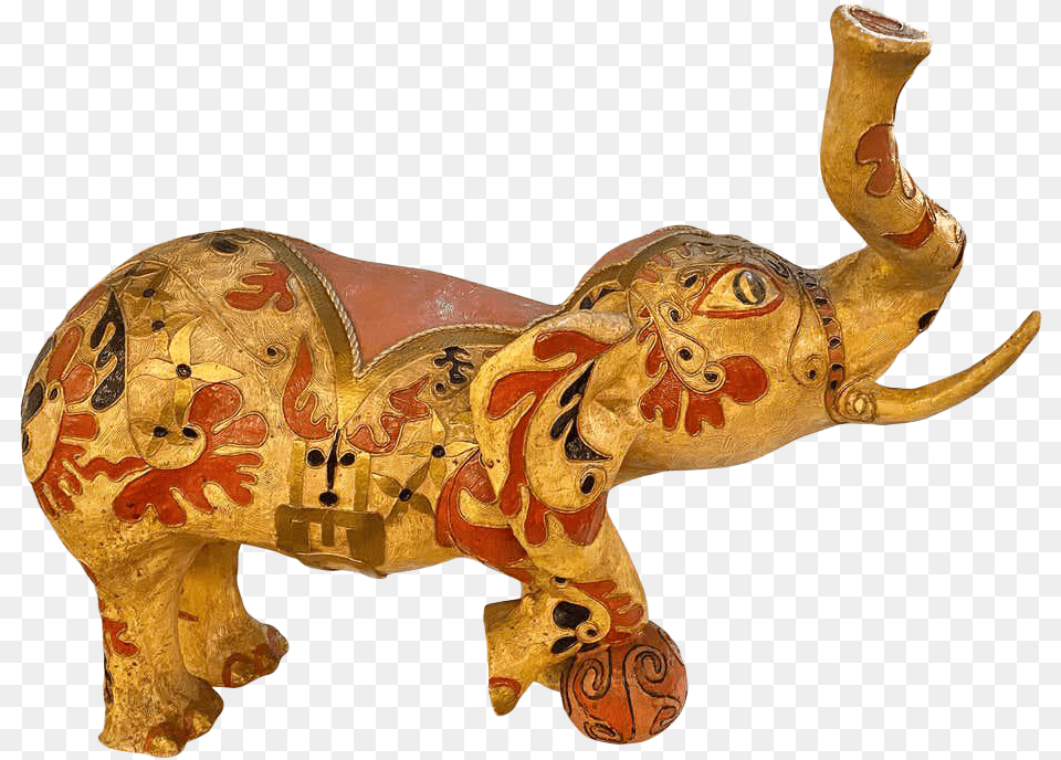 Paper Mch Hand Painted Circus Elephant With Ball Decorative, Art, Handicraft, Figurine, Animal Free Png