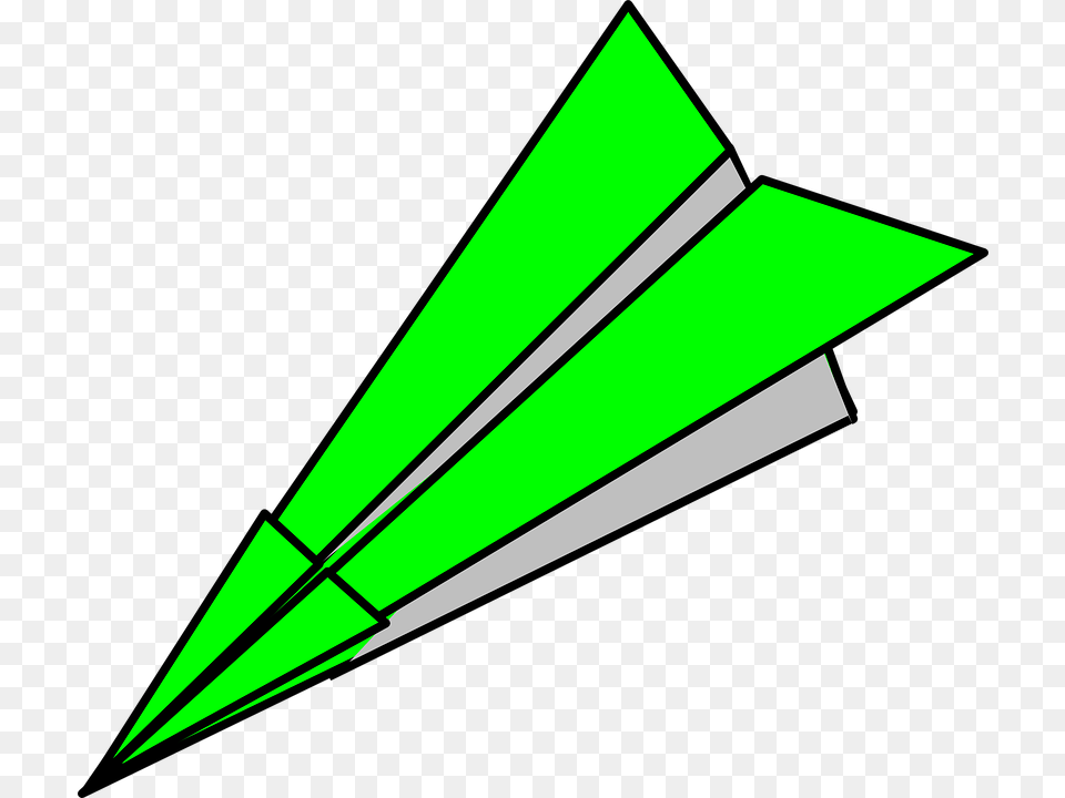 Paper Plane Green Airplane Origami Toy Fly Flight Paper Airplane Clipart Gif, Arrow, Arrowhead, Weapon, Triangle Png Image