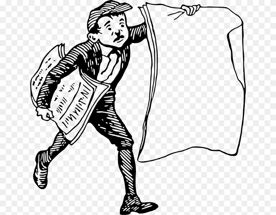 Paperboy Drawing Black And White Caricature, Gray Png Image