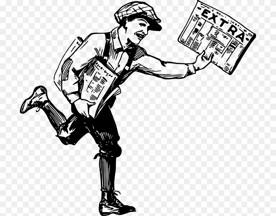 Paperboy Newspaper Drawing, Gray Png