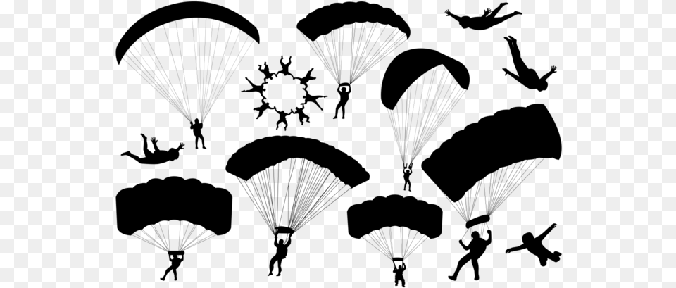 Paracaidismo Siluetas Vector Skydiving Silhouette, Gray Free Png