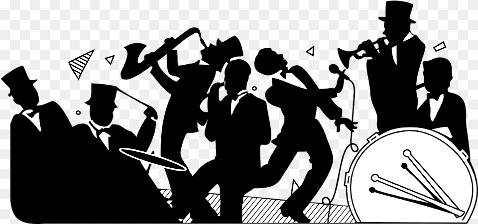 Parade Clipart Musical Group Jazz Band Silhouette, Person, People, Performer, Musician Png Image