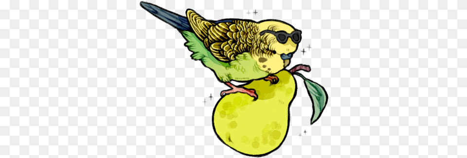 Parakeet On A Pear With A Pair Of Sunglasses Cartoon, Animal, Bird, Parrot, Person Free Transparent Png