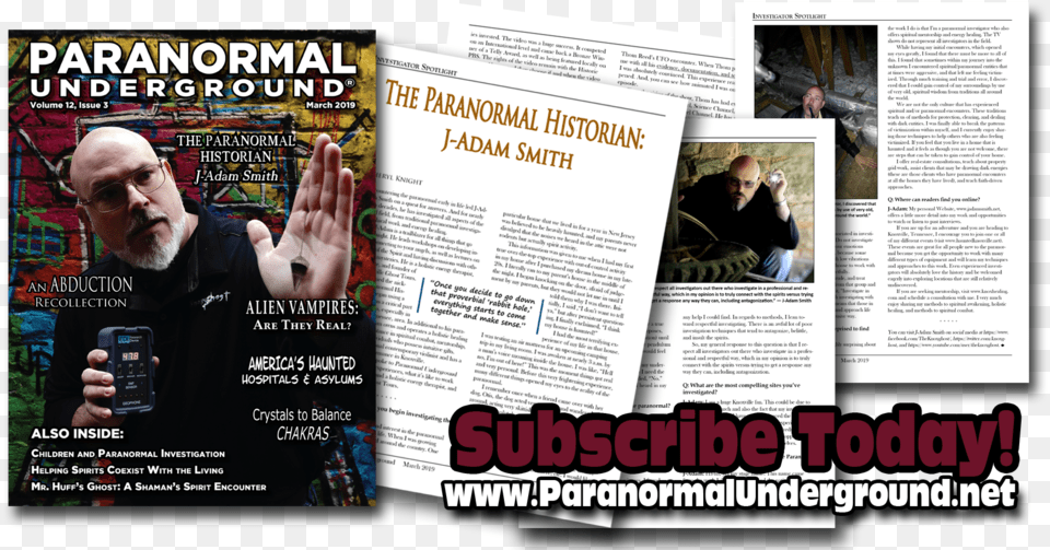 Paranormal Underground Magazine Featuring J Adam Smith, Advertisement, Publication, Poster, Male Free Transparent Png