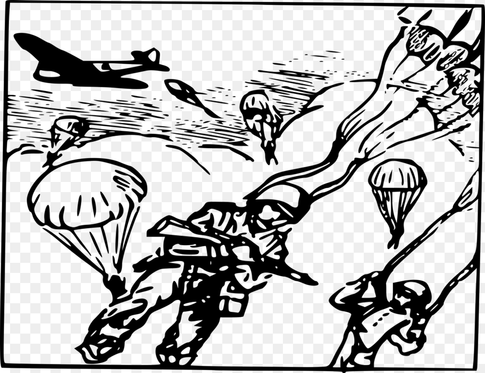 Paratrooper Visual Arts Drawing Black And White Soldier Drawing, Gray Free Transparent Png