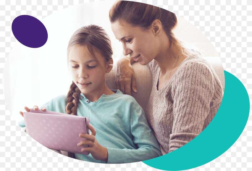 Parent And Kid Using Tablet Together Mother, Woman, Adult, Reading, Female Free Png