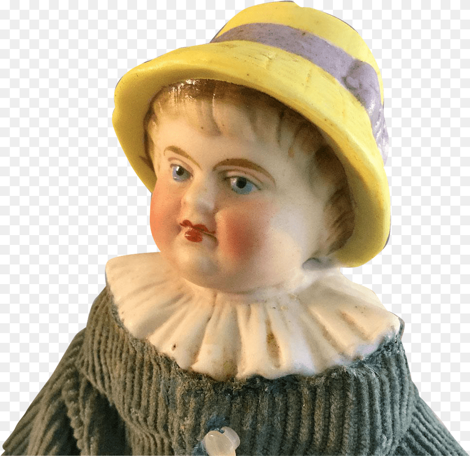 Parian Bonnet Doll Straw Hat Antique Head Replaced Doll, Clothing, Baby, Person, Face Free Transparent Png