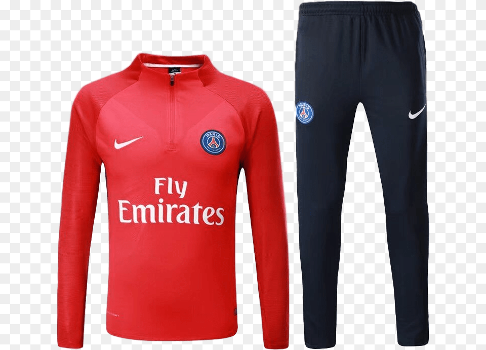 Paris Saint Germain 1718 Red Pre Match Tracksuit Paris Saint Germain Tracksuit, Clothing, Shirt, Long Sleeve, Sleeve Png Image