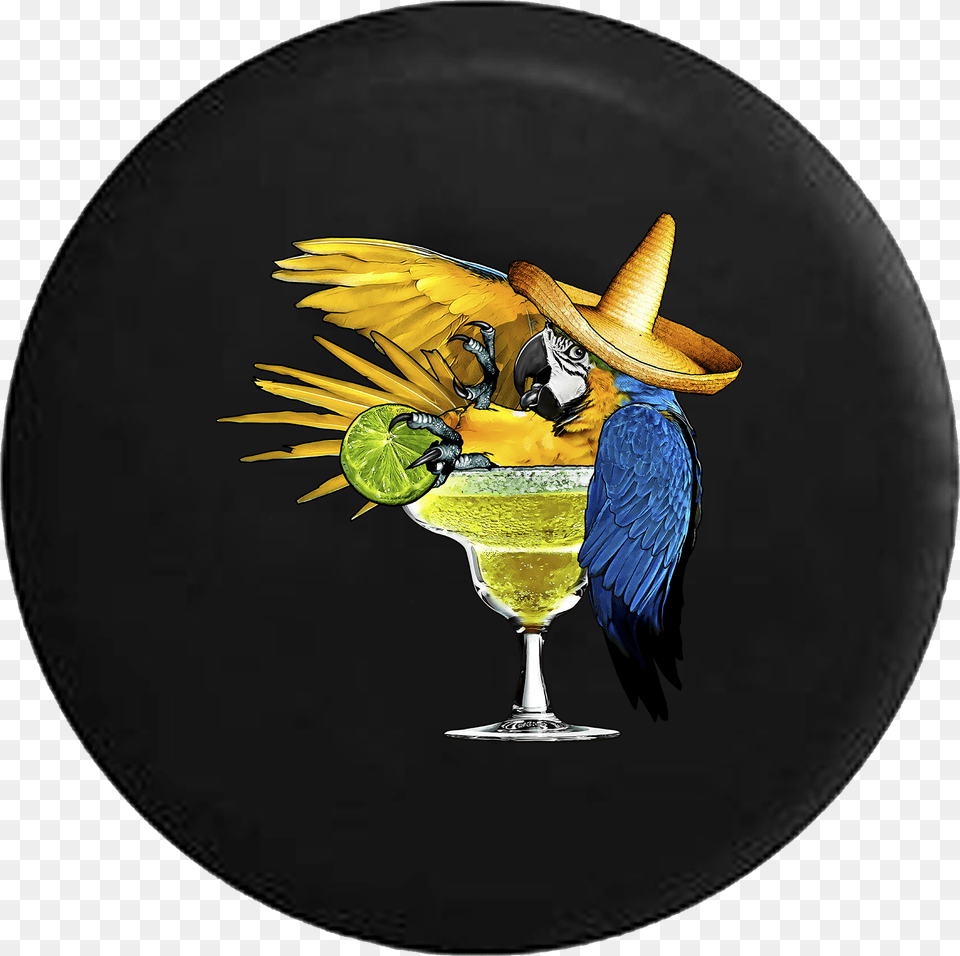 Parrot In Margarita Glass Tropical Beach Vacation Cartoon, Animal, Bird, Plate Free Png Download