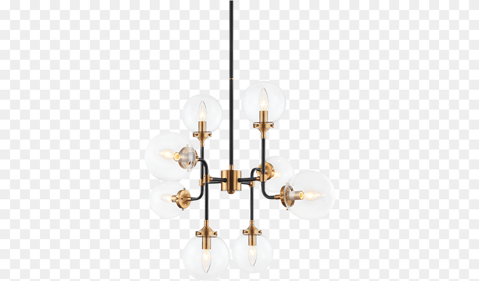 Particle Aged Gold Brass With Black Rod 8 Light Chandelier Vertical, Lamp, Light Fixture Free Transparent Png