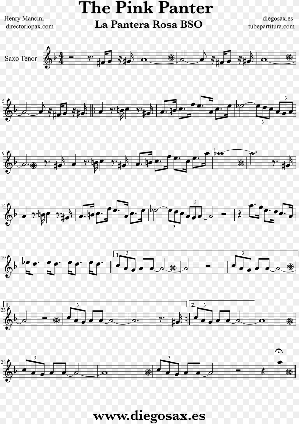 Partitura De La Pantera Rosa Para Saxofn Tenor Henry Partitura De La Pantera Rosa, Gray Free Png Download