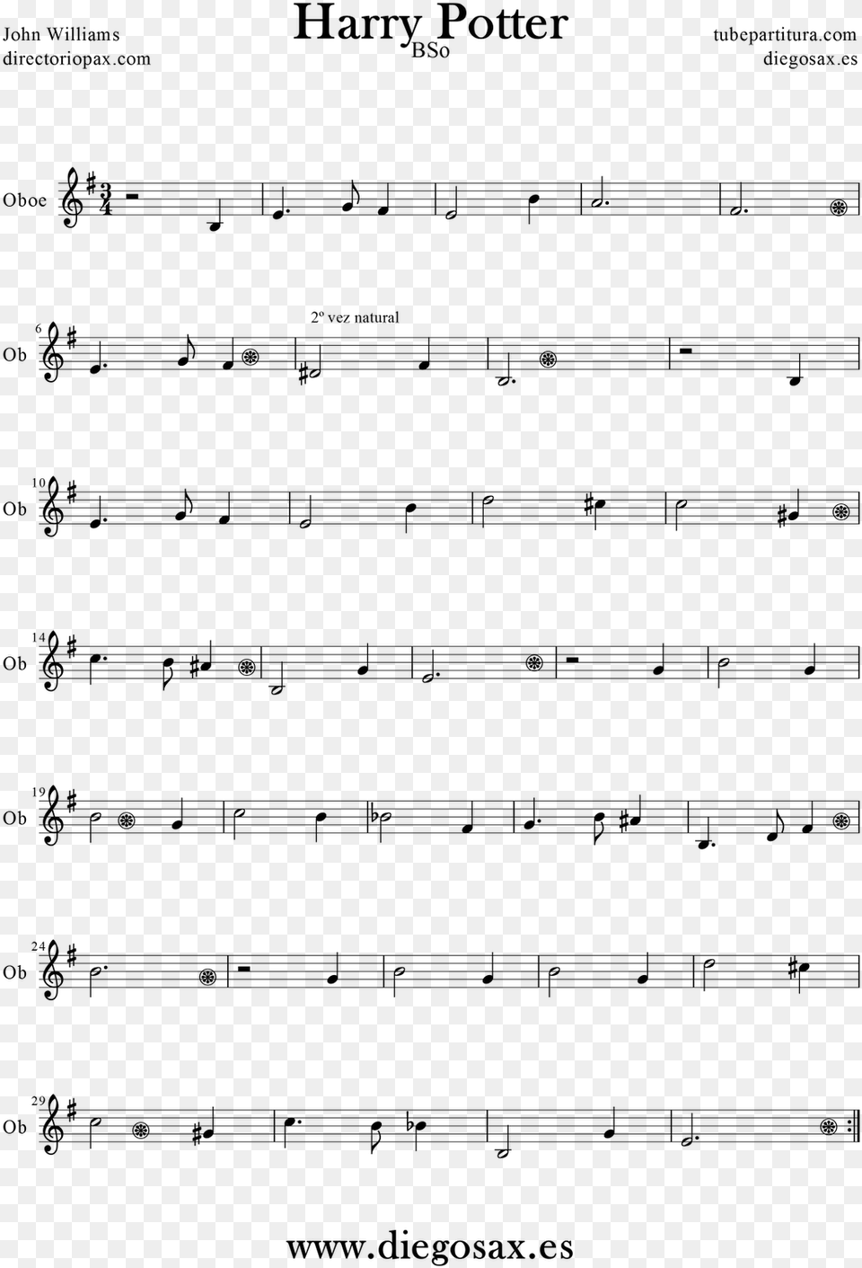 Partitura De Para Oboe Hedwig S Theme Stars And Stripes Forever Alto Sax Sheet Music, Gray Free Transparent Png