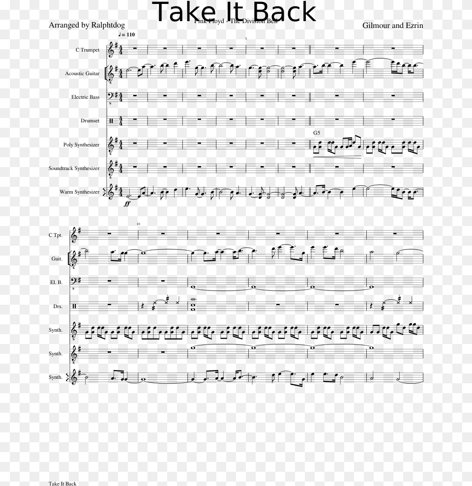 Partitura Take It Back Pink Floyd, Gray Png Image