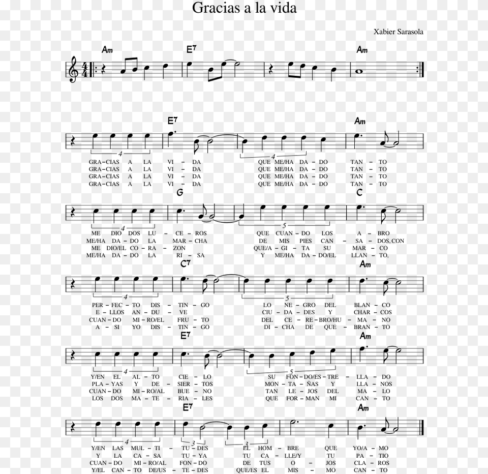 Partitura Voz Gracias A La Vida 2022, Gray Free Png Download