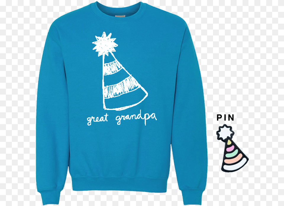 Party Hat Crewneck Party Hat Pin Christmas Tree, Clothing, Knitwear, Long Sleeve, Sleeve Free Png Download