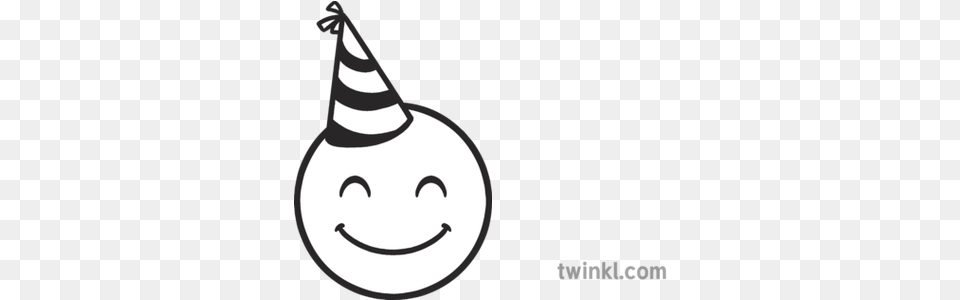 Party Hat Smile Emoji Christmas Festive Emote Happy Party Emoji Black And White, Clothing, Adult, Face, Female Free Png Download