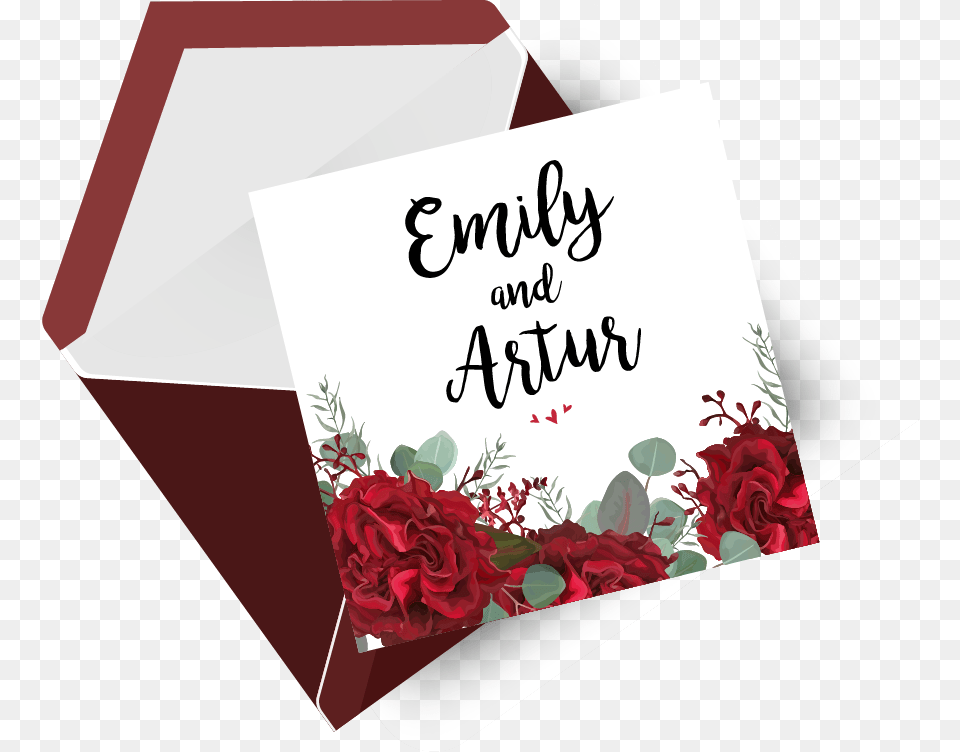 Party Invitation Example With Red Envelope And Floral Christmas Card, Flower, Greeting Card, Mail, Plant Png