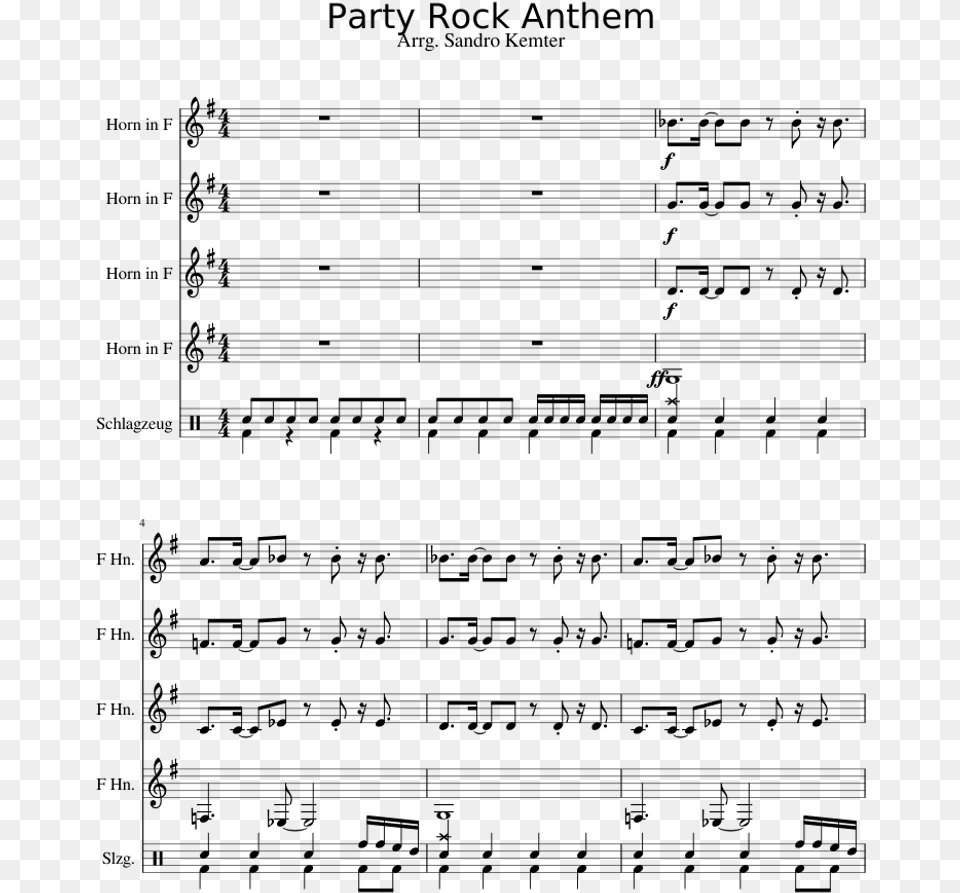 Party Rock Anthem Sheet Music For French Horn Percussion Sheet Music, Gray Free Png Download