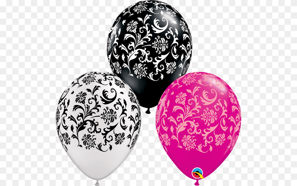 Party Supplies Balloons Pearl White Black Print Damask Balon Batik, Balloon, Pattern, Art, Graphics Png