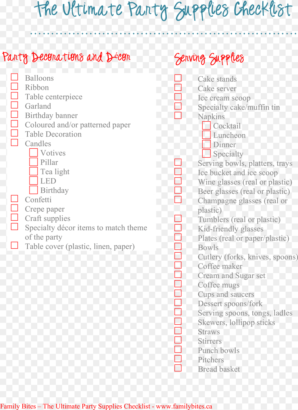 Party Supplies Checklist Document, Page, Text, Advertisement, Poster Png Image