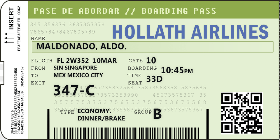 Pase De Abordar Board I Ng Pass 345 363 Villainous Aldo Maldonado, Text, Qr Code, Paper, Document Free Transparent Png