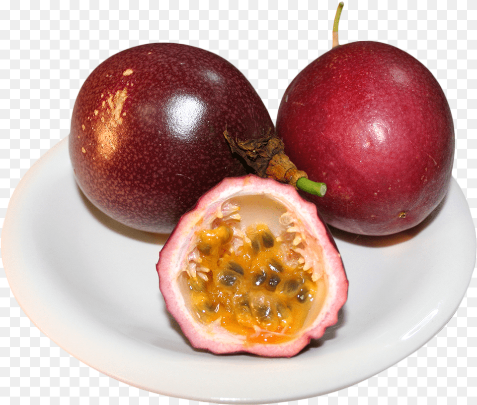 Passion Fruit In Plate Passion Fruit Slices, Food, Plant, Produce, Apple Free Png