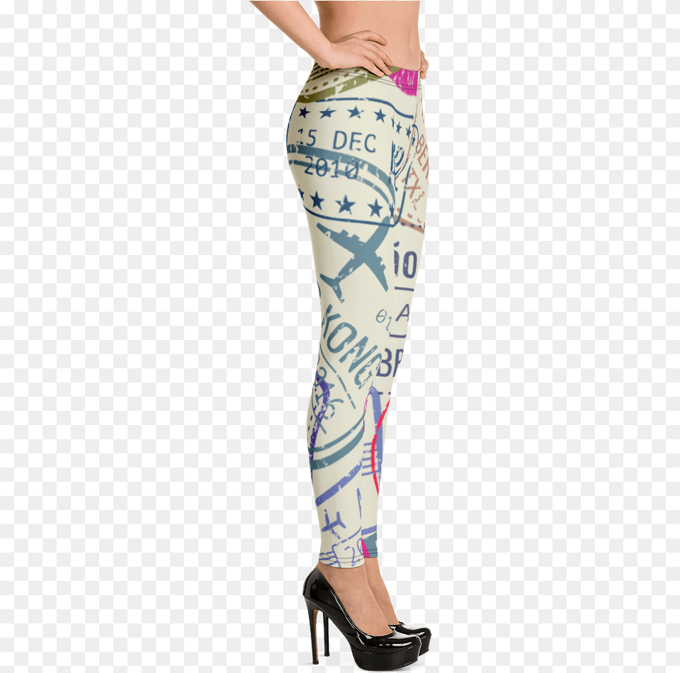 Passport Stamps Leggings Leggings, Clothing, Footwear, High Heel, Shoe Png Image