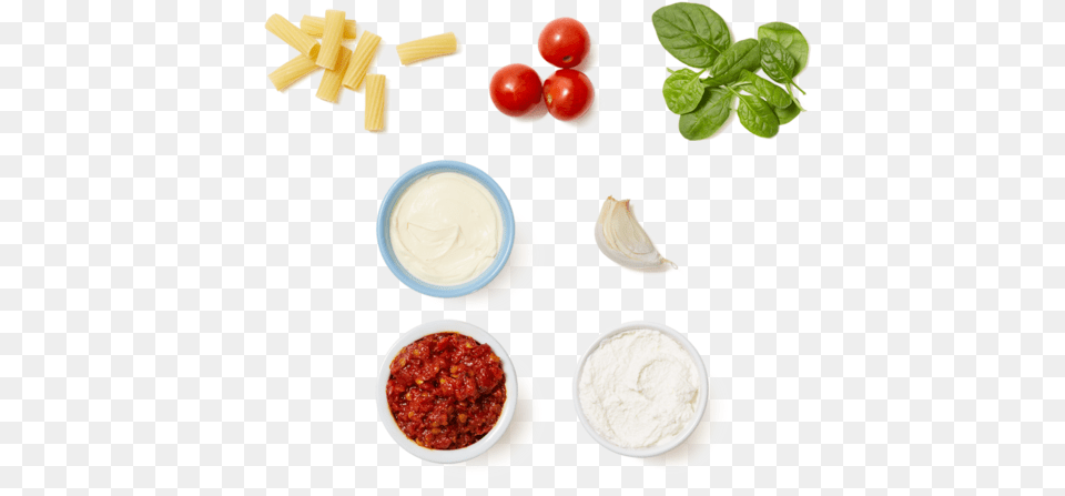 Pasta With Fresh Tomatoes Amp Spinach Over Spicy Ricotta Pasta, Herbs, Plant, Food, Lunch Free Png