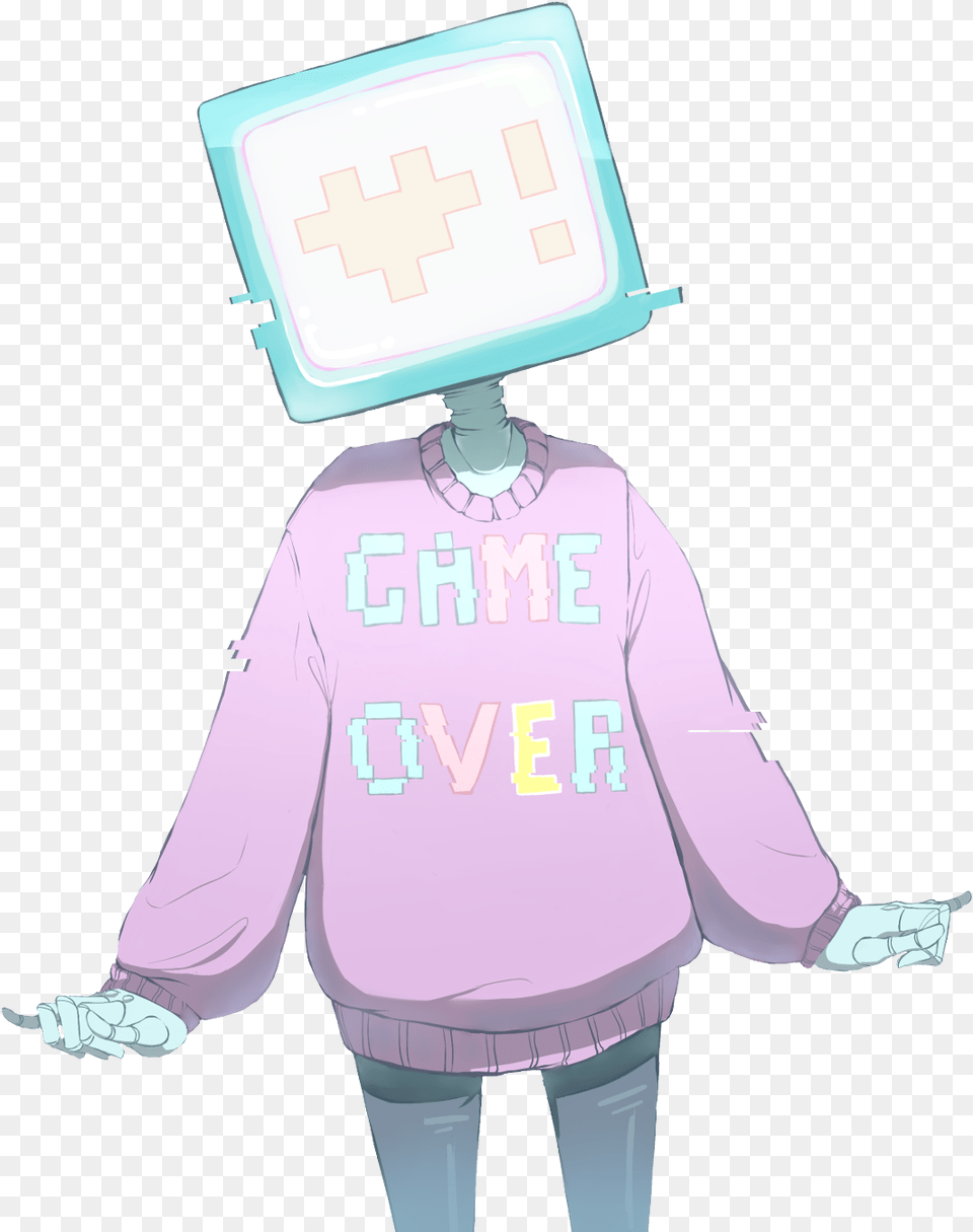 Pastel Game Over Tv Head Transparent Image Tv Head Anime Girl, Long Sleeve, Clothing, Sleeve, First Aid Free Png Download